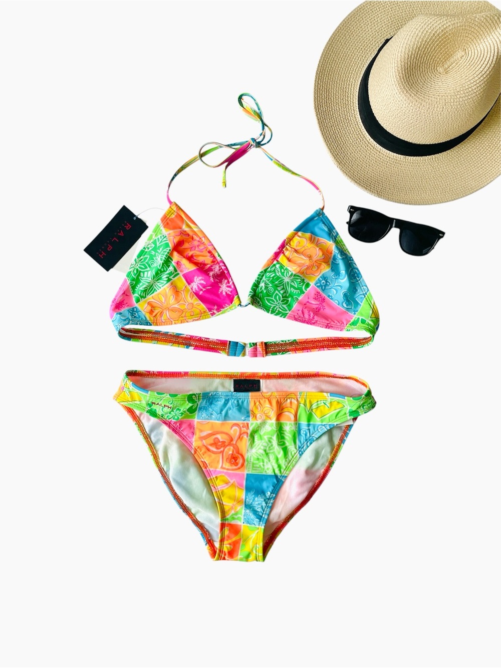 Vintage Ralph Ralph Lauren Patchwork Triangle Bikini Set Size L Y2K